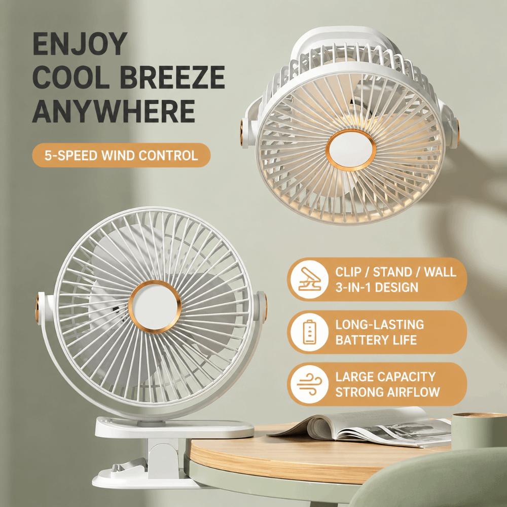 Clip/Stand/Hang Design Desktop Electric Fan 720° Rotation Cooling Fan Portable Clip-on Fan Home