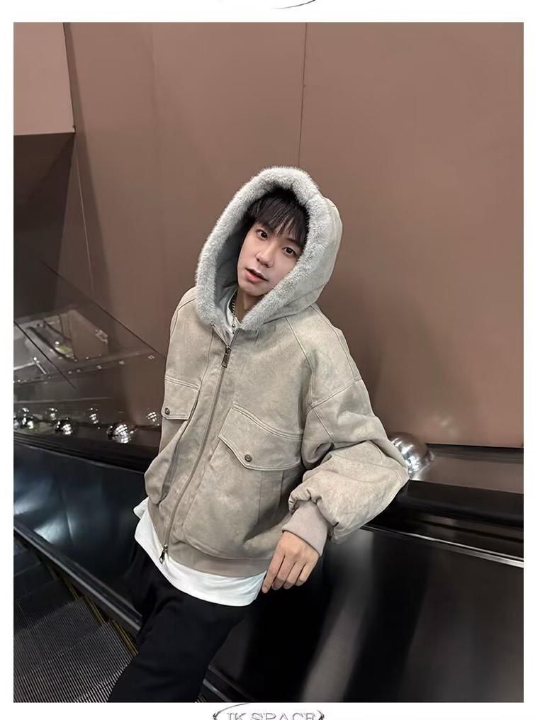 Zuo Shan Diao Men's Plus Velvet Thickened Washed Cotton Canvas Jacket - Picture Color, In Stock