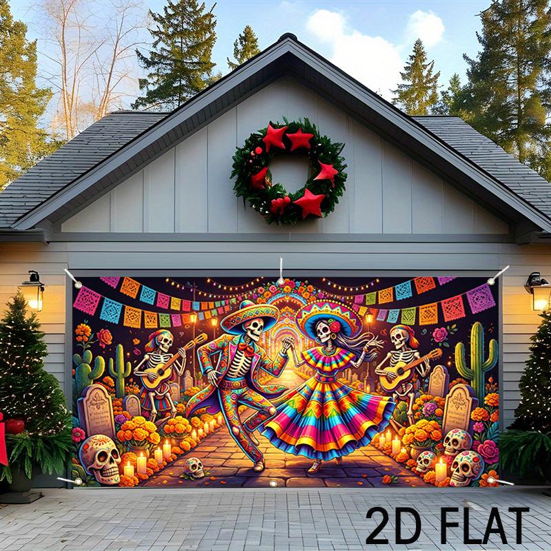 A large-sized 2D flat-print banner featuring a Halloween dance theme - highly suitable for use as a garage door decorati