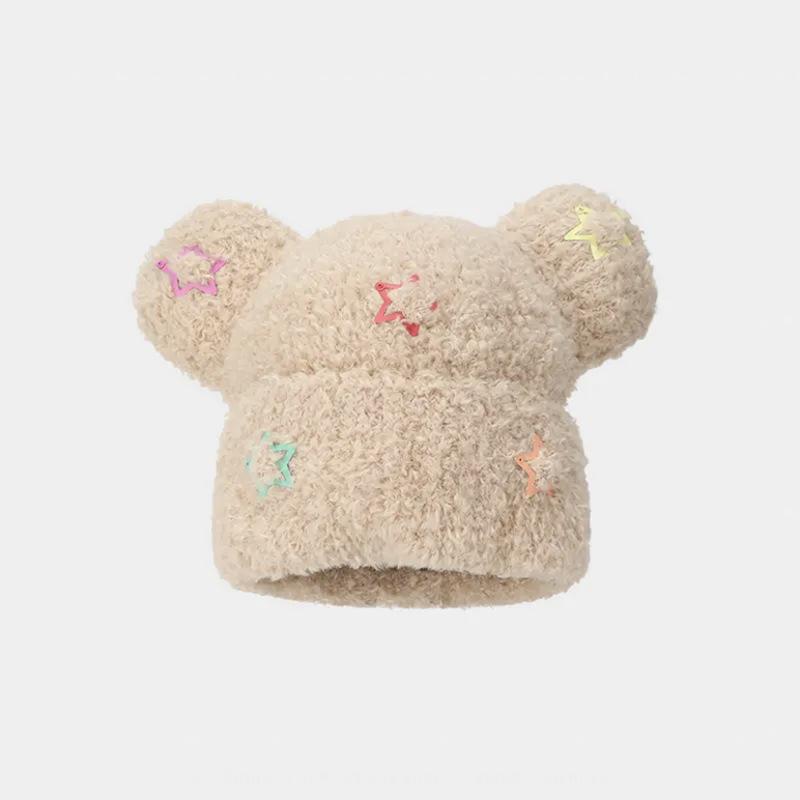 Новая зимняя шапка-пуловер в корейском стиле с милым медведем, утолщенная вязаная шапка для женщин, мягкая теплая вязаная шапка, чтобы показать маленькое лицо