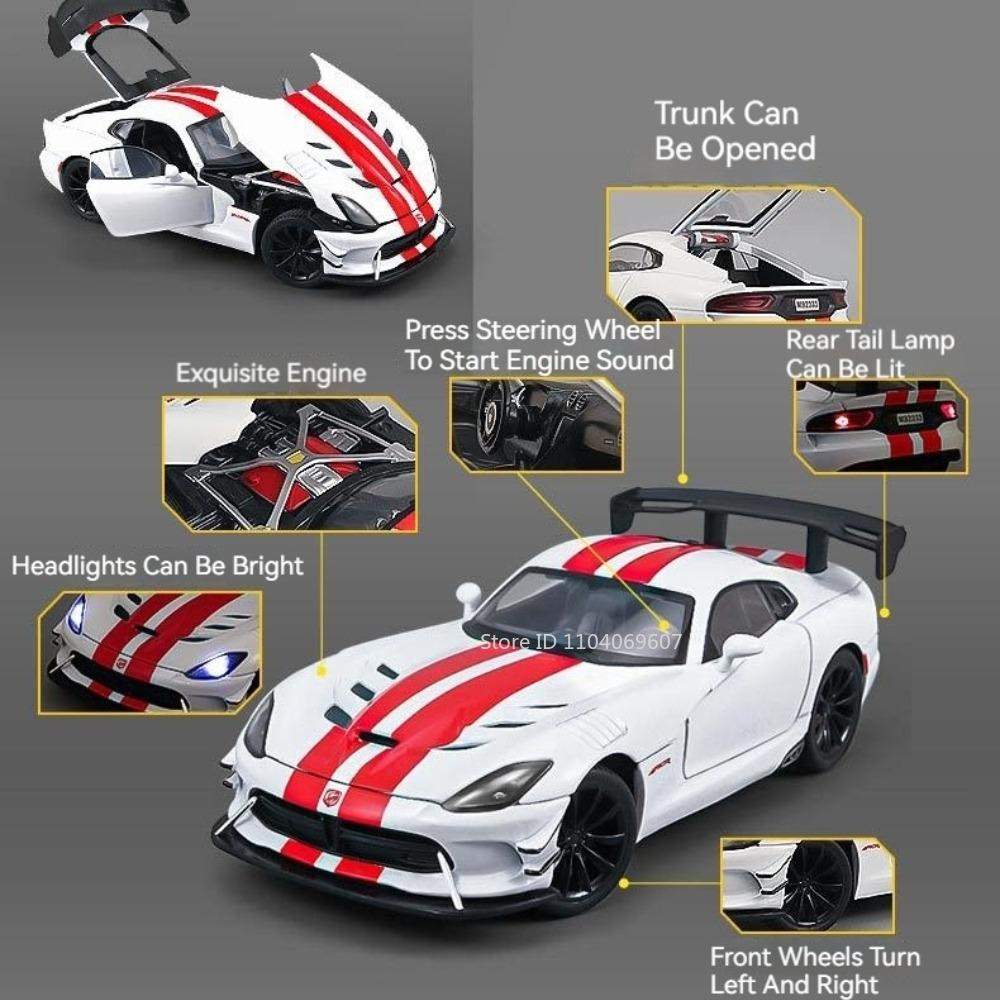 1:24 Модель Viper Cobra Игрушечные Спортивные Машины Сплав Литье под Давлением Звук Свет Двери Открываются Оттяни Назад Изысканный Интерьер Коллекция Суперкары