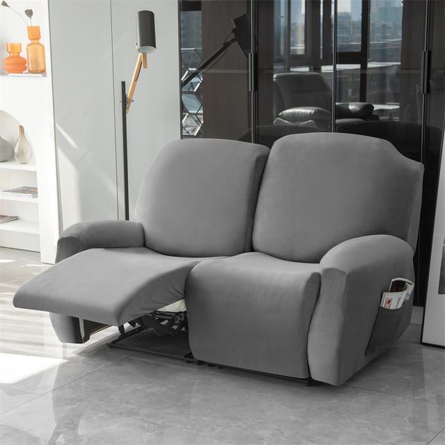 1 2 3 Seater Velvet Recliner Sofa Cover Elastic Split All -Inclusive Sofa Slipcovers Lounge Armchair Covers With Side Pocket