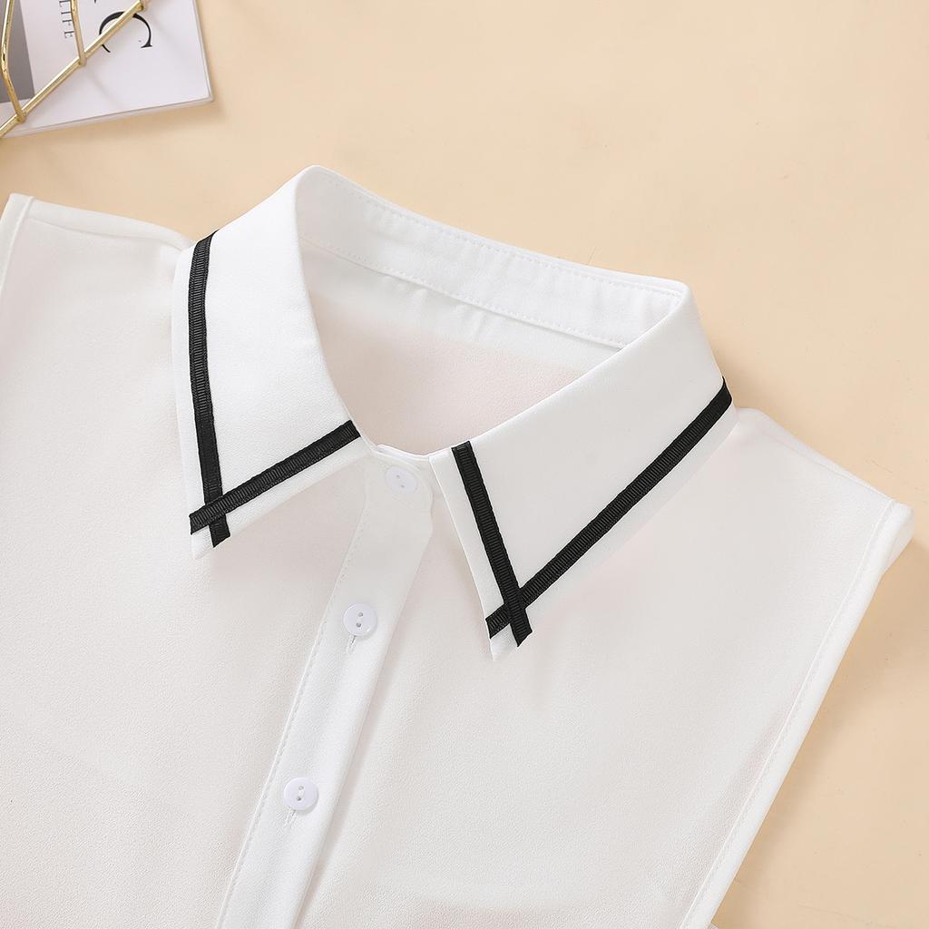Women's Black Cross Edged Pointed Chiffon Fake Collar, Fashionable and Elegant, Versatile Decoration, Half Shirt Style Collar