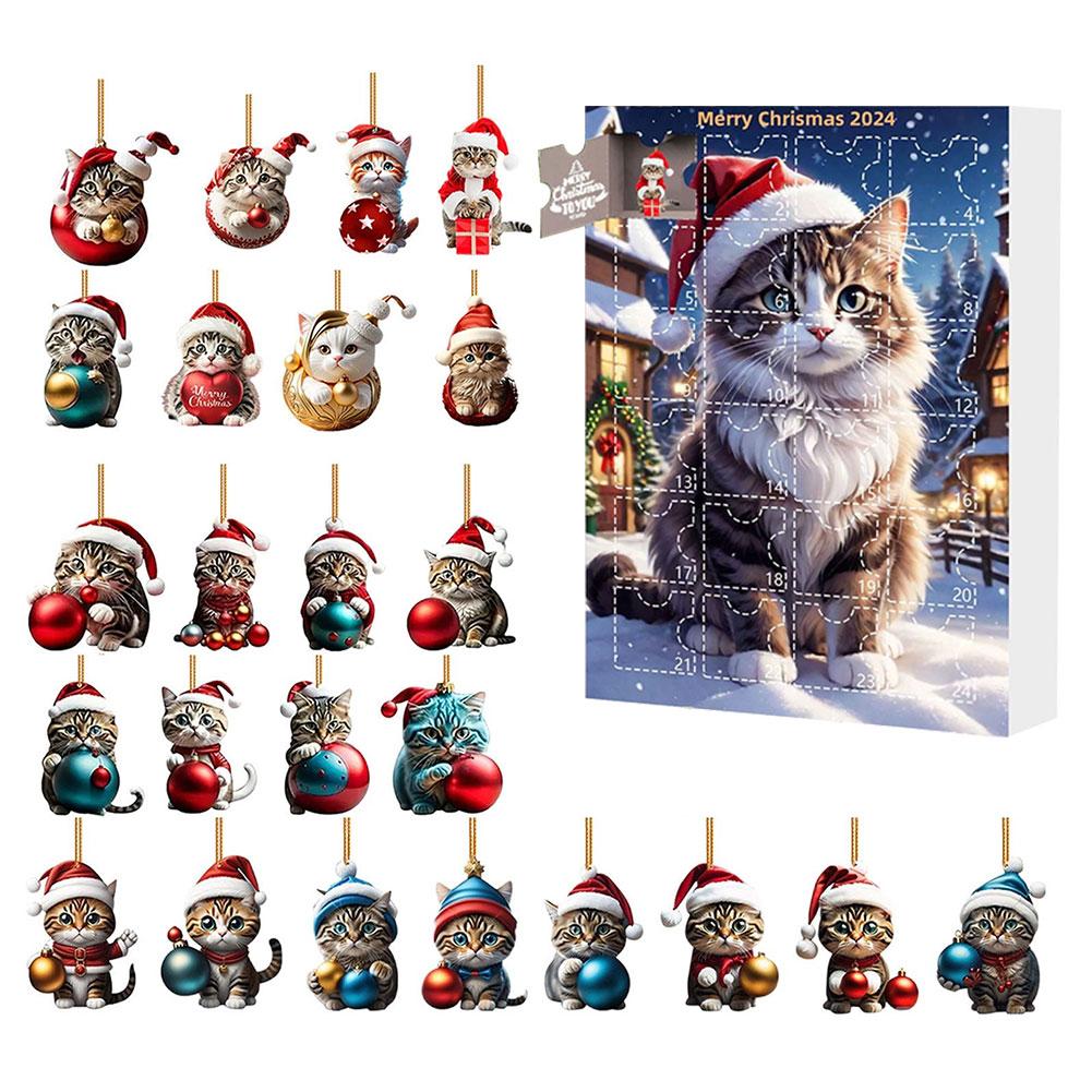 Адвент-календарь 2024 Рождественская елка Подвеска в виде кошки Милый рождественский адвент-календарь Украшение на рождественскую елку Украшение в виде кошки Календарь