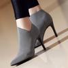 Модные замшевые эластичные ботильоны с острым носком, женские супертонкие высокие каблуки 8 см, сексуальные женские ботинки серого цвета на каблуке, Botas Mujer