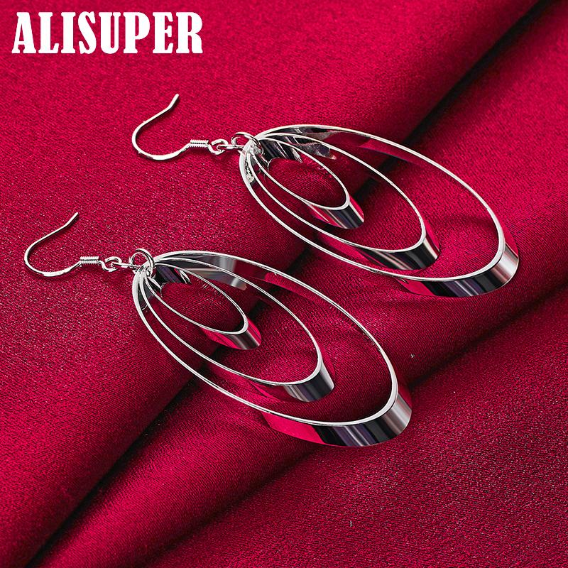 Ювелирные изделия из стерлингового серебра 925 пробы с тремя круглыми круглыми серьгами-каплями