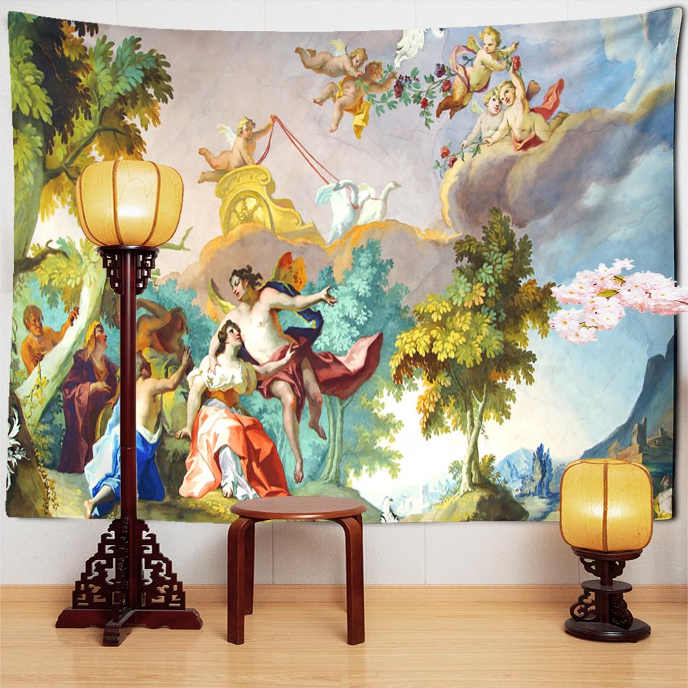 Иисус Ангел Дети Гобелен Настенный Религия Винтаж Искусство Мистический Хиппи Tapez Домашний Декор Фон Ткань
