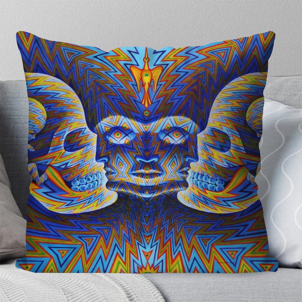 A- Alex Gray Trippy Psychedelic Pillow Case Square Pillow Bedroom Sofa Leisure Comfort Cushion Living Room Home Decoration 40X40