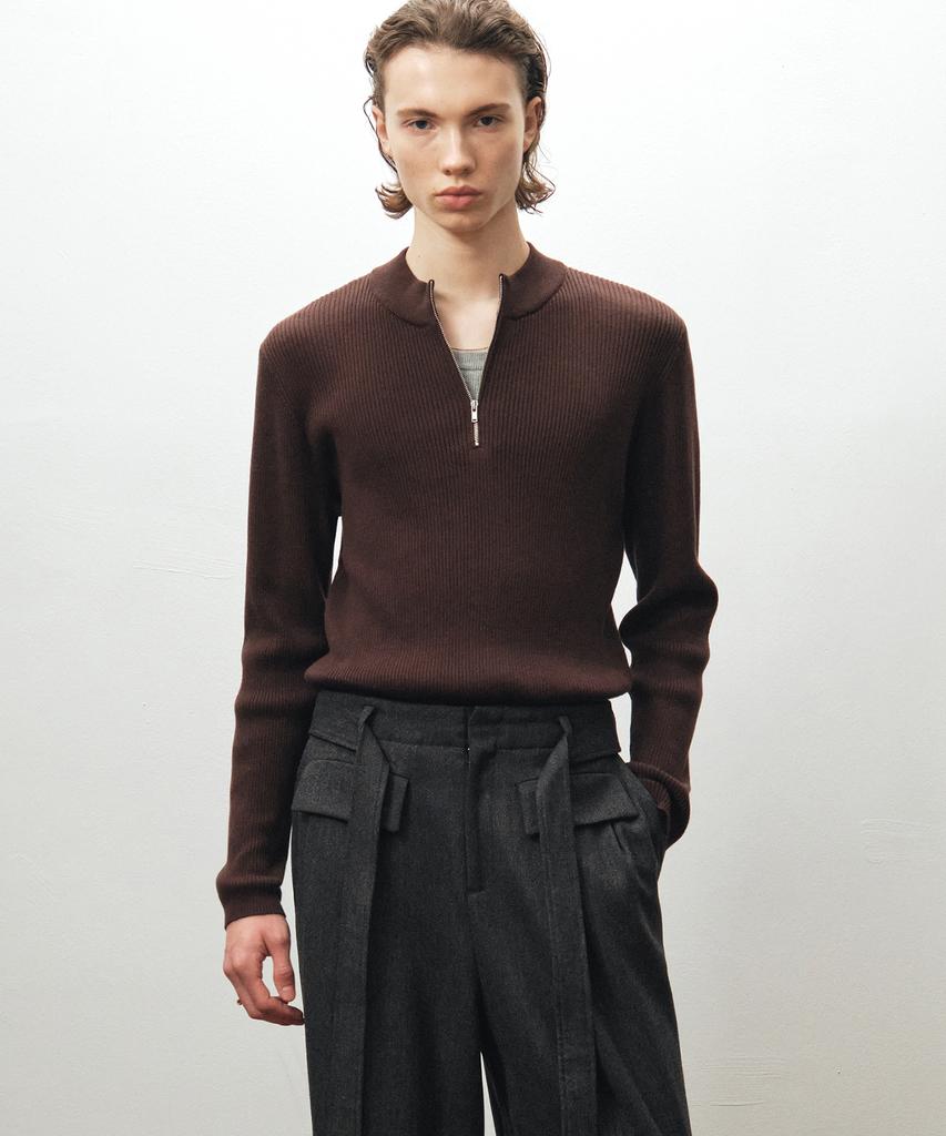 NOIRER Ribbed Zip-Up Knit (Brown)