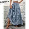 Женская Мода Повседневная Юбка с Цветочным Принтом Летняя Весенняя
