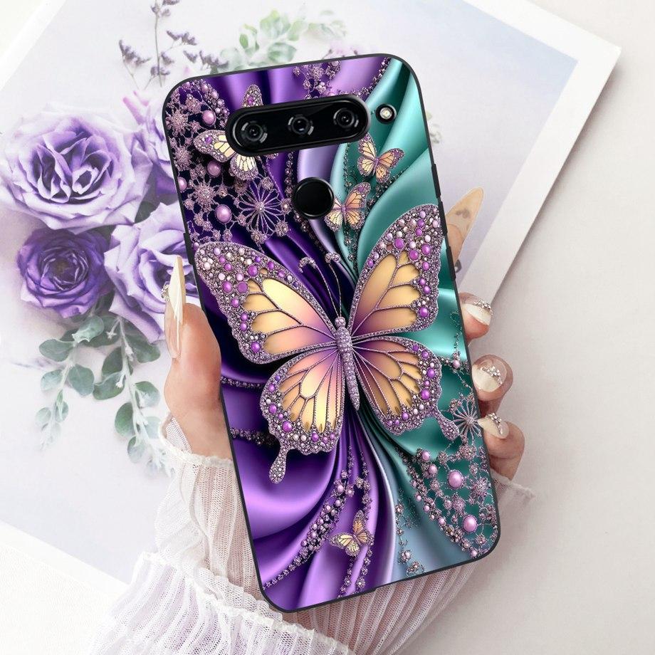 For LG V40 V50s V35 ThinQ LG V8X ThinQ V30 2017 Phone Case Soft TPU Bumper Back Cover Cool Cartoon Luxury Butterfly Flower Funda