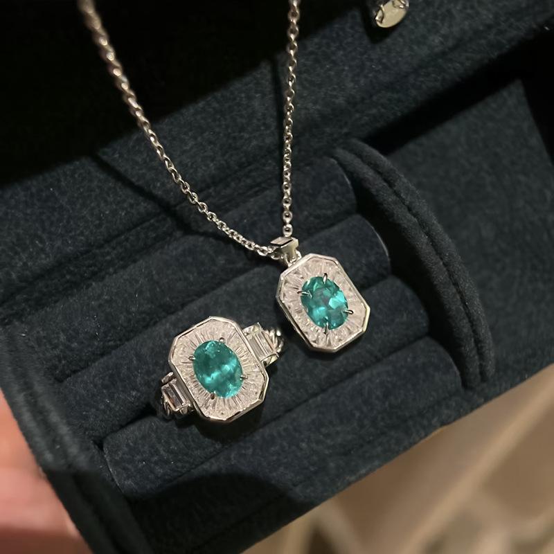 Zhuozhifan Серебро 925 пробы 1,5 карата Параиба Голубиное яйцо Кольцо - Роскошный Хит продаж