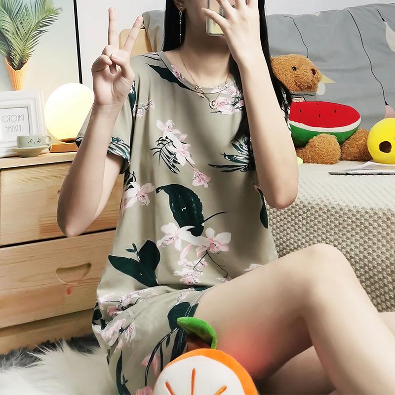 Женский летний пижамный комплект: Круглый вырез, Короткий рукав, Мультяшный принт, Омолаживающая домашняя одежда