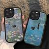 Мультяшное Животное Черная Кошка Масляная Живопись Чехол для Телефона Жесткая Кожа Для IPhone 16 15 14 13 12 Mini 11 14 Pro Max Xs X Xr 7 8 Plus