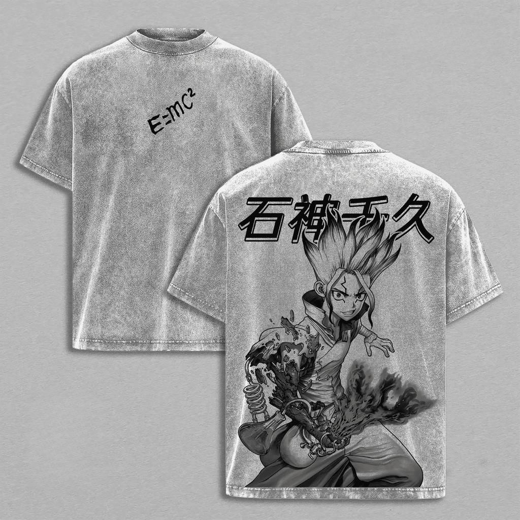 Исигами Сенку Dr.STONE Аниме Футболка Винтажная Y2k Стиранная Оверсайз Футболка Летняя С коротким рукавом Повседневная Хлопковая Футболка Топы