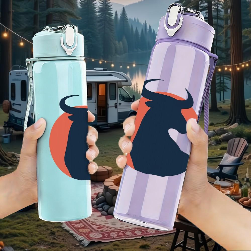 1PC Bull Moon Silhouette Art 750ml Color Plastic Sports Water Bottle Leakproof Flip Straw Lid Suitable for Sports Office Home Use