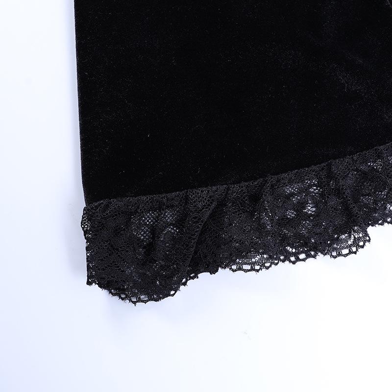 GMXIA Платье из темной замши с квадратным воротником, кружевной кромкой и пышными рукавами, однотонная юбка на осень и зиму для женщин