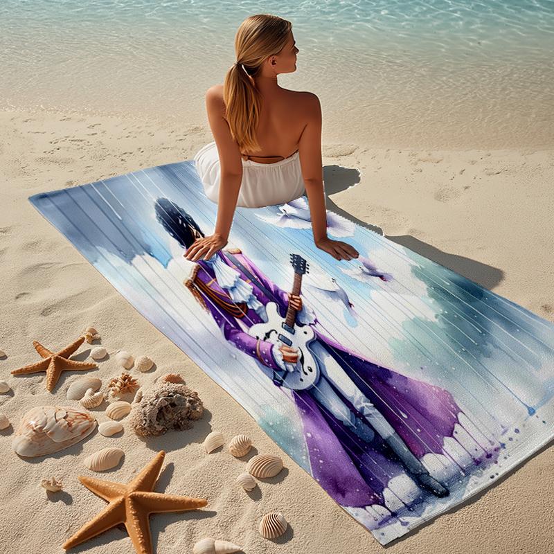 proof beach towel with a Purple Rain pattern - soft,absorbent,quick-drying,machine washable - perfect for swimming,camping,bathing