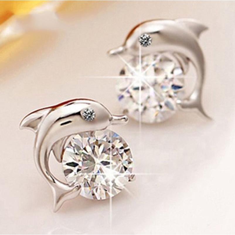 Exquisite Ladies Dolphin's Love Rhinestone Ear Stud Earrings With Timeless Design