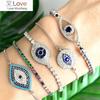 Blue Evil Eye Bracelet For Women Rainbow Turkish Bead Copper Inlay Zircon Vintage Crystal Bracelet Wedding Jewelry Wholesale