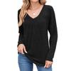 New Autumn and Winter Pleated V-neck Loose Long-sleeved T-shirt Top for Women