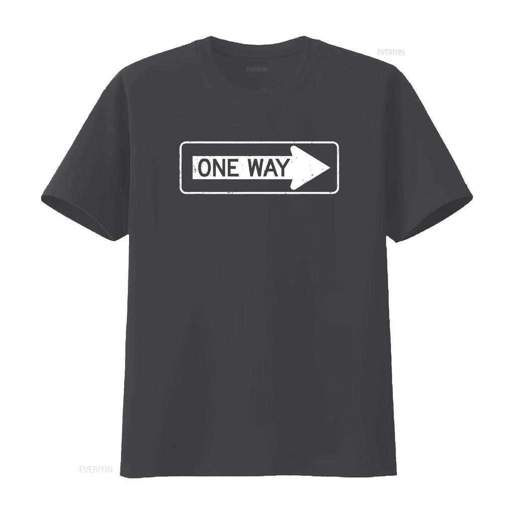 Футболка с принтом 'One Way Sign' винтажная стирка уличный стиль Унисекс Слегка удобный Эластичный топ для повседневной носки Повседневный Мягкий с графическим принтом