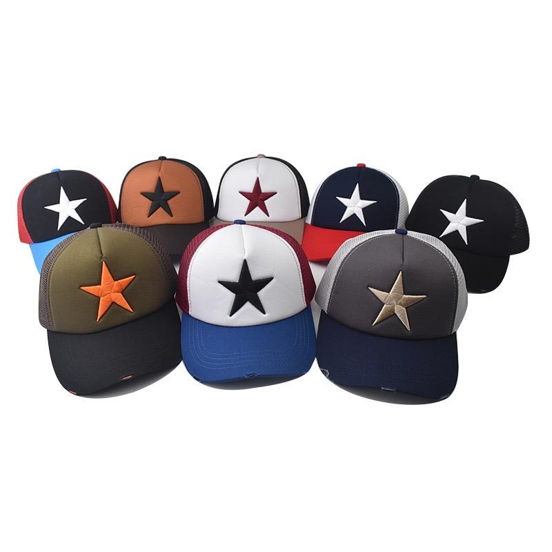 Горячая Распродажа Унисекс Регулируемая Сетчатая Кепка Повседневная Простая Вышивка Пятизвездочный Хлопок Бейсболка Летняя Кепка Дальнобойщика Для Женщин И Мужчин