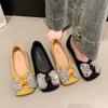 Весна и лето 2025 новые неглубокие туфли-лодочки с горным хрусталем, вечерний бриз, нежные туфли с юбкой, квадратный носок, плоская подошва, женские