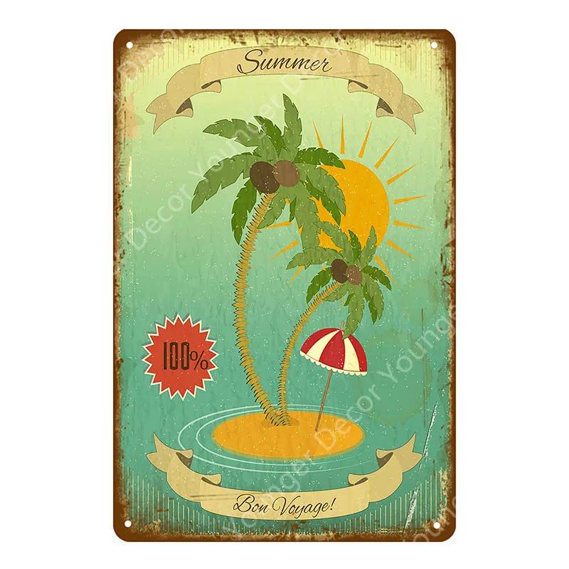 Aloha Beach Tin Signs Vintage Summer Metal Wall Plaque Hawaii Tiki Bar Decor House Seaside Decorative Plate Surf Carft YA040