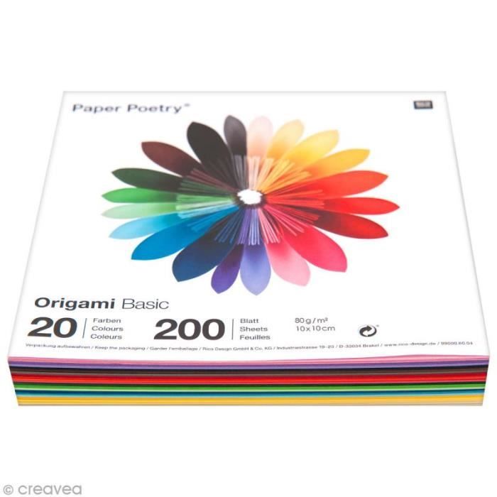 Origami Paper 10 X 10 Cm - 20 Colors - RICO DESIGN - Kit of 200 Sheets