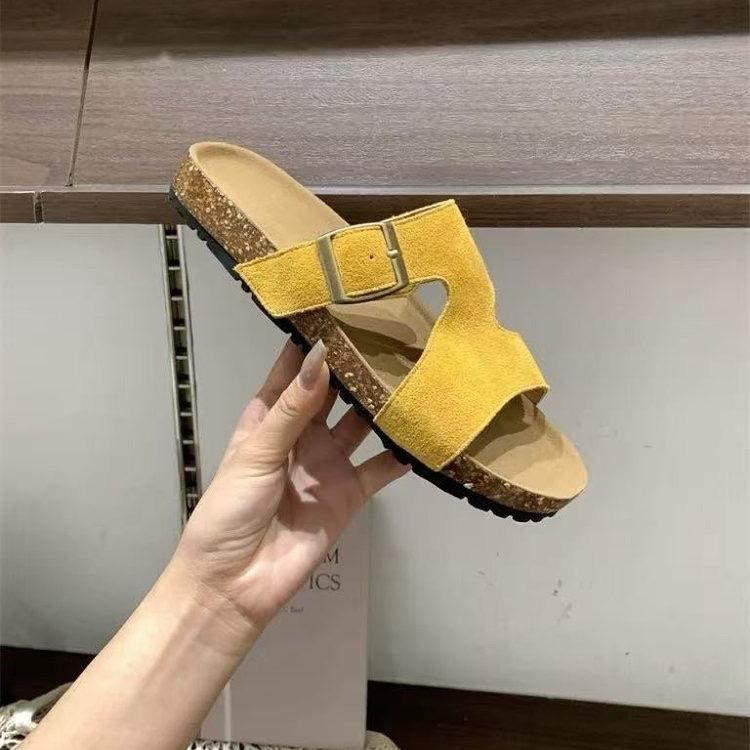 Модные Модные Шлепанцы из Искусственной Замши и Пробки Женские Летние Нескользящие Пляжные Шлепанцы Сандалии Женские С Открытым Носком Комфортные Унисекс Домашние Тапочки Большого Размера