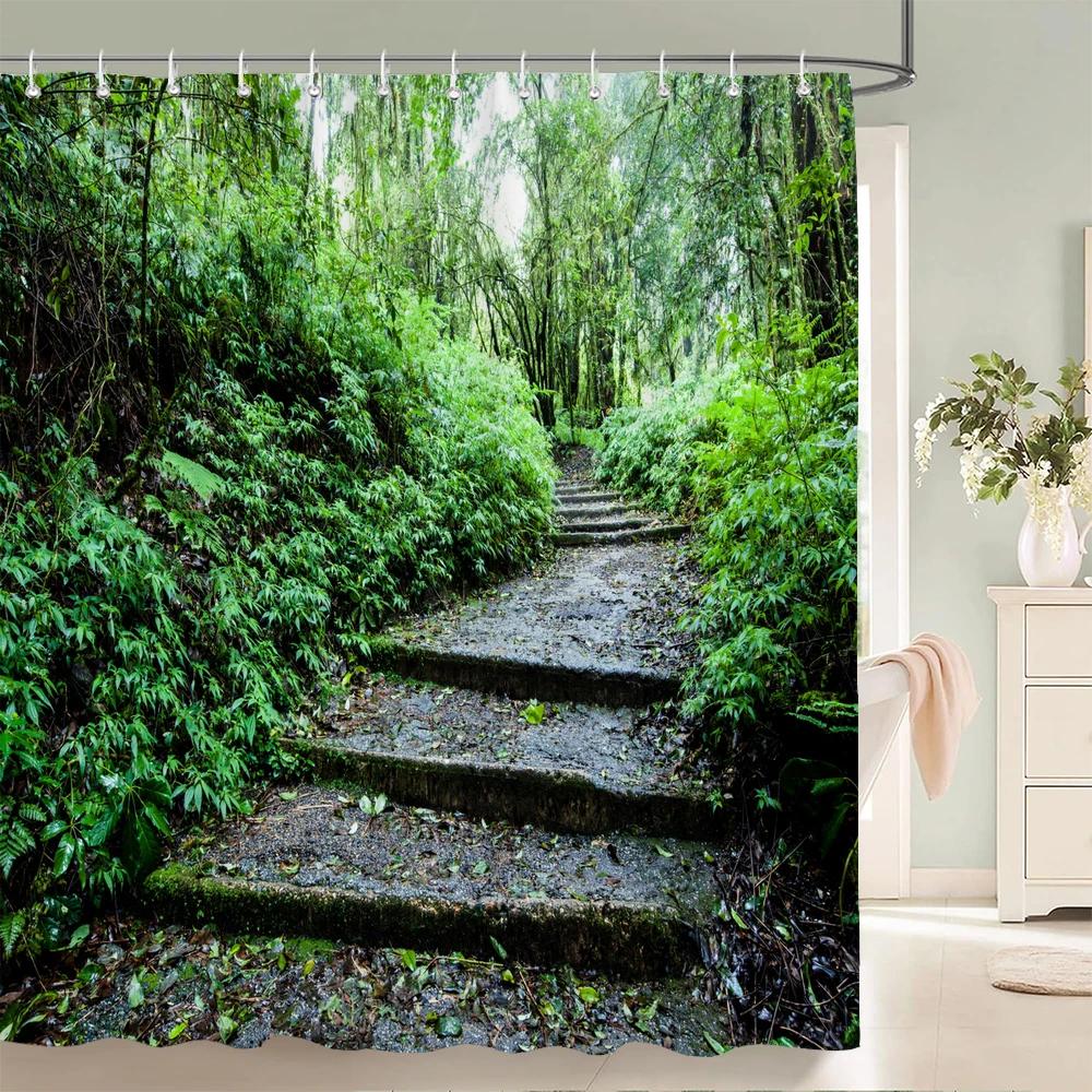 3D тропический лес лесной пейзаж напечатанная шторка для душа с крючком ванная водонепроницаемая полиэстеровая занавеска для ванны домашний декор