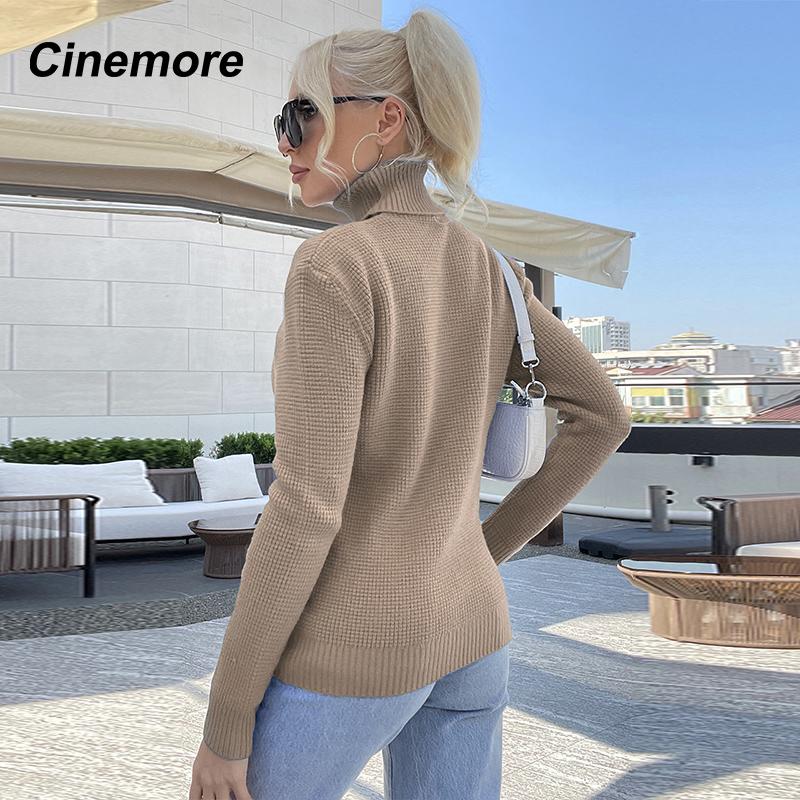 Cinemore Весна Осень Женский свитер Однотонный Оверсайз Повседневный Пуловеры Теплый Базовый Топ с Длинным Рукавом О-Образным Вырезом Трикотажный Джемпер Свитер