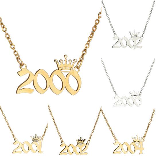 Подвеска с цифрой Год Ожерелье Корона Нержавеющая сталь Изысканная цепочка Женское ожерелье Подарок на день рождения