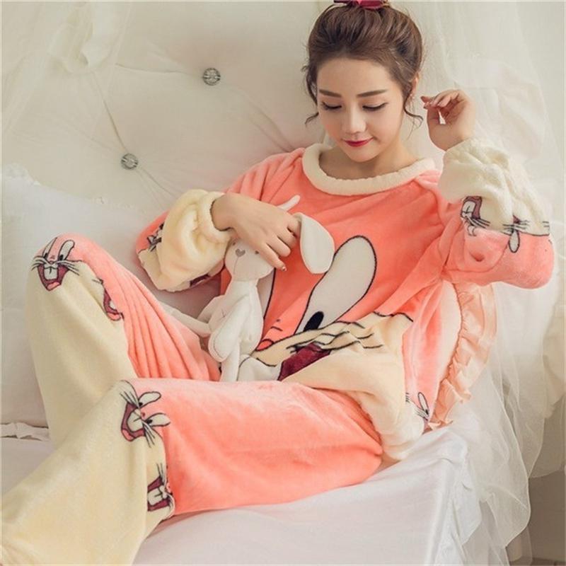 Женская теплая фланелевая пижама с длинными рукавами и коралловым флисом