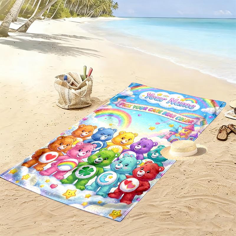 Name Custom Cartoon Care bears Print Beach Towel, Large Soft Quick Dry Towel for Beach Camping Swimming