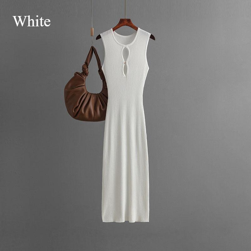 New Vintage Dress Senior Ice Silk Sleeveless Round Neck Slim Knit Mid-length Summer Sexy Base Dress