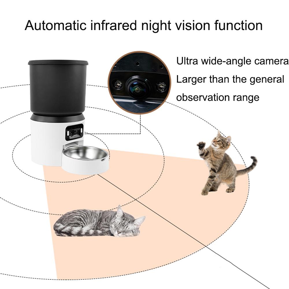 4L Pet Feeder Button WiFi Camera Automatic Cat Feeder Smart Dog Food Dispenser WiFi Timing Video Stainless Steel Feeding Bowl