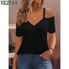 Женские модные повседневные летние весенние однотонные блузки и рубашки с v-образным вырезом и короткими рукавами с принтом