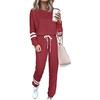 Women's Fashion Casual Spring Autumn Stripe Print Long Sleeve O-Neck Trousers Pants Suits