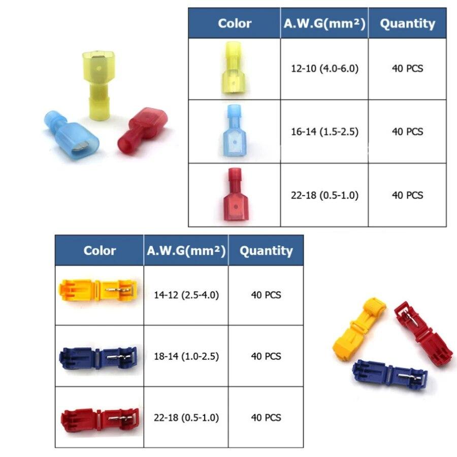 240PCS Quick Electrical Cable Connectors T-Tap Connector Kit, Scotch Lock Electric Quick Splice Terminals, Wire Cable Connectors