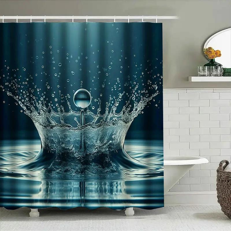 Shower Curtain Splash Effect Blue Water Drop Design Waterproof Bathroom Decor Customizable Size Options Available For Purchase O