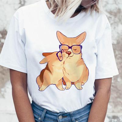 Футболка Corgi Smooch, женская футболка, топ, Harajuku, одежда, забавные футболки для корейской графики