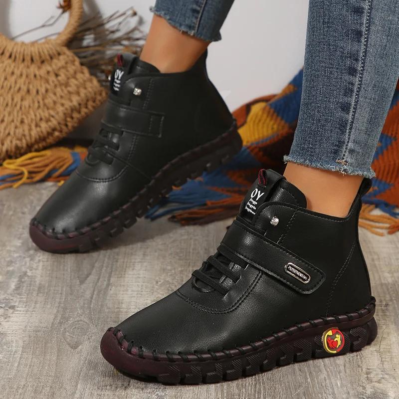 Коричневые ботильоны из искусственной кожи на плоской подошве для женщин, трендовые высокие кроссовки на шнуровке, женская удобная повседневная обувь с мягкой подошвой, Botas Mujer