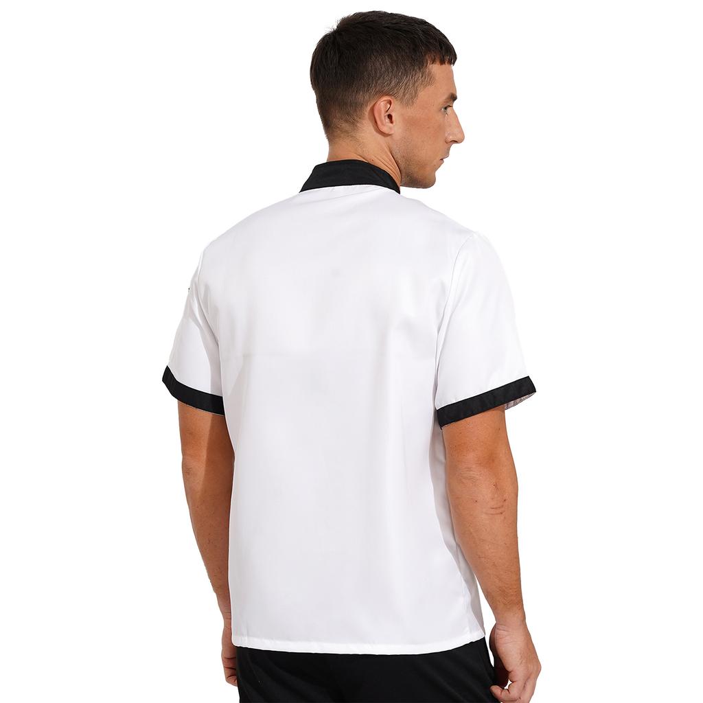 Мужская куртка шеф-повара с коротким рукавом, контрастный цвет, вырез на пуговицах спереди, униформа для персонала кухни, ресторана или отеля