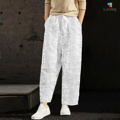 Женские повседневные брюки с карманами, эластичной талией, однотонные, свободные, длинные брюки