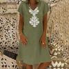 Premium Quality Women's Baggy Loose Short Sleeve V-neck Linen Kaftan Madi Dress For Effortless Beach Style