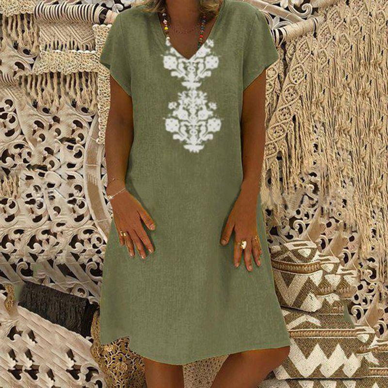 Premium Quality Women's Baggy Loose Short Sleeve V-neck Linen Kaftan Madi Dress For Effortless Beach Style