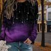 Autumn&Spring Clothing Brilliant Starry Sky Print Sweater Tops for Women Round Neck Long Sleeve