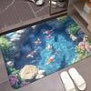 Vibrant Carpet 3D Koi Pond Print 1pc Comfortable Crystal Velvet Carpet Machine Washable Floor Mat Home Decor